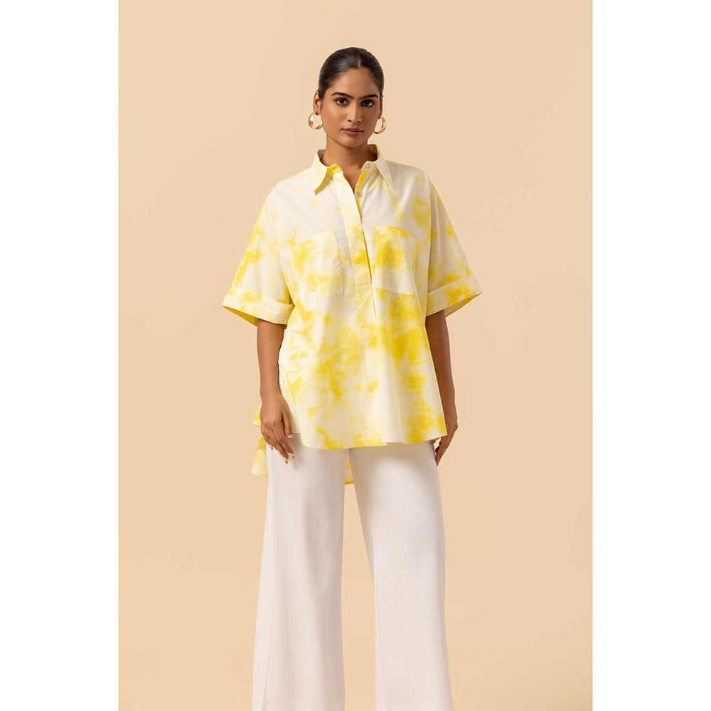 Naseebo Womens Cotton Tie & Dye Yellow Tunic