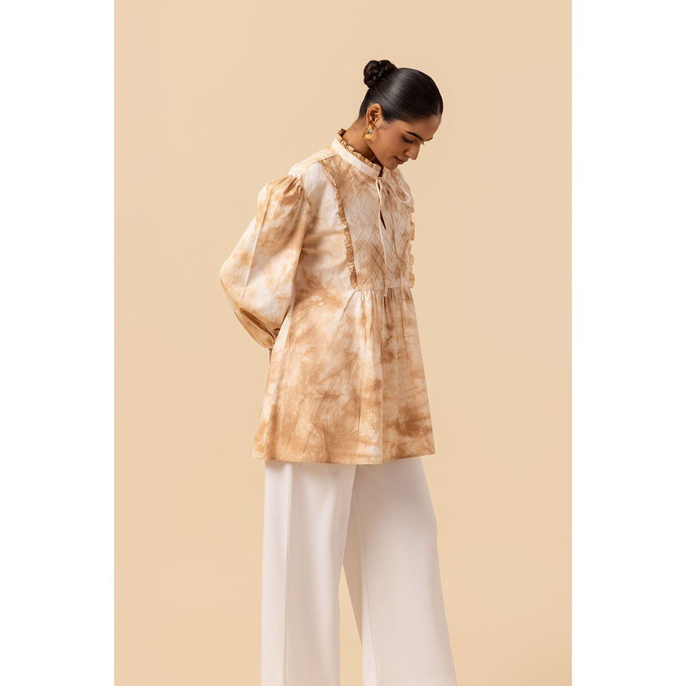 Naseebo Womens Cotton Tie & Dye Beige Top