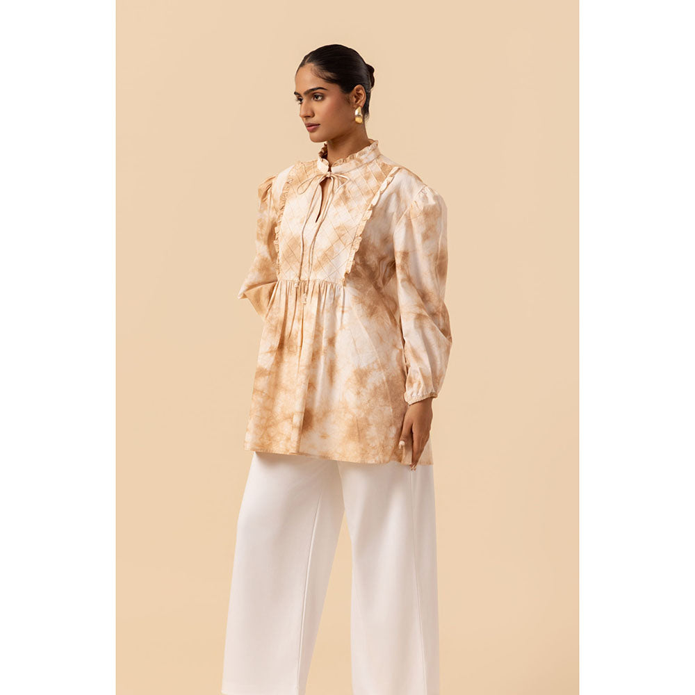 Naseebo Womens Cotton Tie & Dye Beige Top