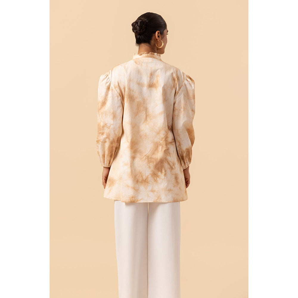 Naseebo Womens Cotton Tie & Dye Beige Top