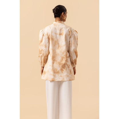 Naseebo Womens Cotton Tie & Dye Beige Top