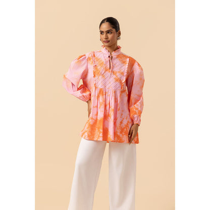 Naseebo Womens Cotton Tie & Dye Peach Top