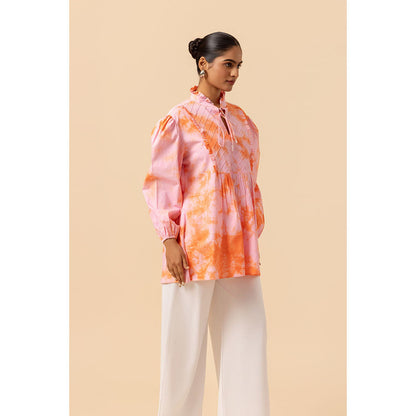 Naseebo Womens Cotton Tie & Dye Peach Top