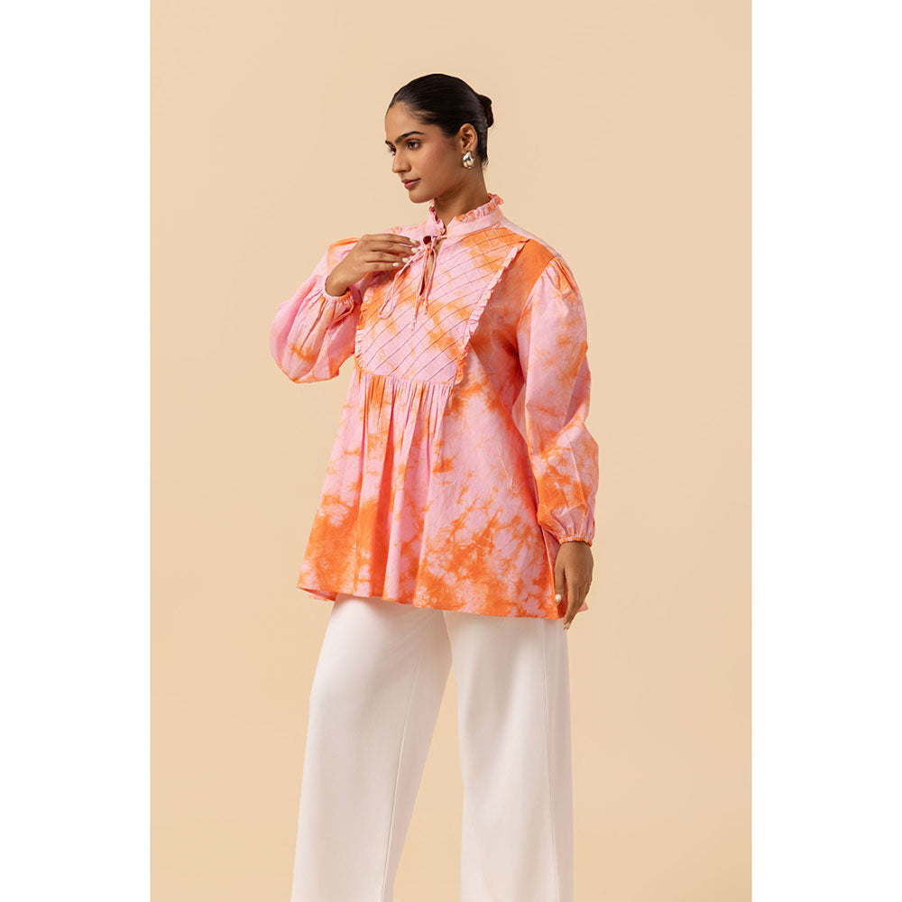 Naseebo Womens Cotton Tie & Dye Peach Top