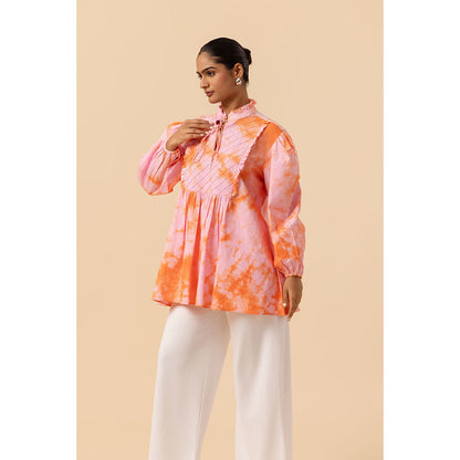 Naseebo Womens Cotton Tie & Dye Peach Top