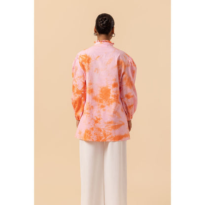 Naseebo Womens Cotton Tie & Dye Peach Top