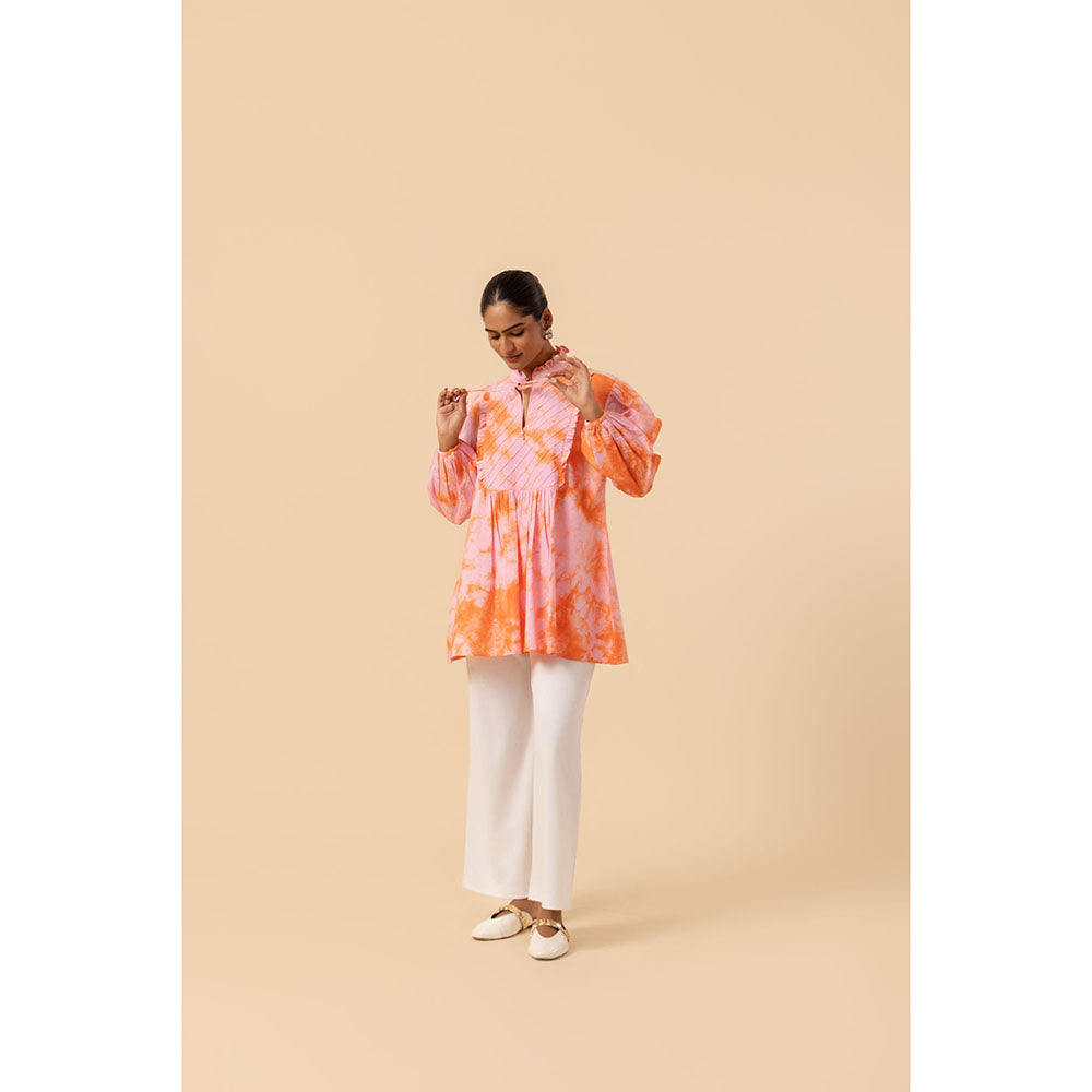 Naseebo Womens Cotton Tie & Dye Peach Top