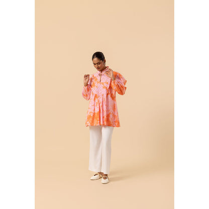 Naseebo Womens Cotton Tie & Dye Peach Top