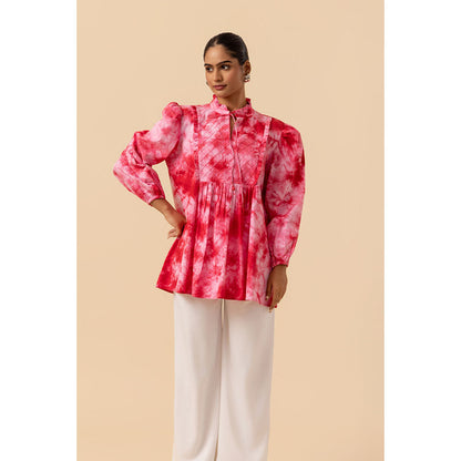 Naseebo Womens Cotton Tie & Dye Pink Top