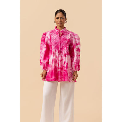 Naseebo Womens Cotton Tie & Dye Magenta Top
