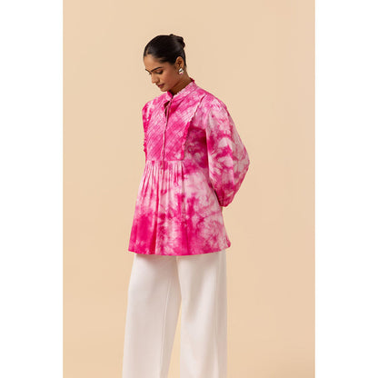 Naseebo Womens Cotton Tie & Dye Magenta Top