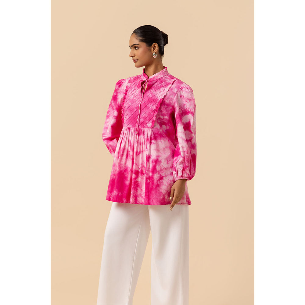 Naseebo Womens Cotton Tie & Dye Magenta Top