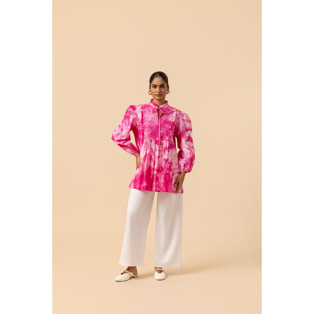 Naseebo Womens Cotton Tie & Dye Magenta Top
