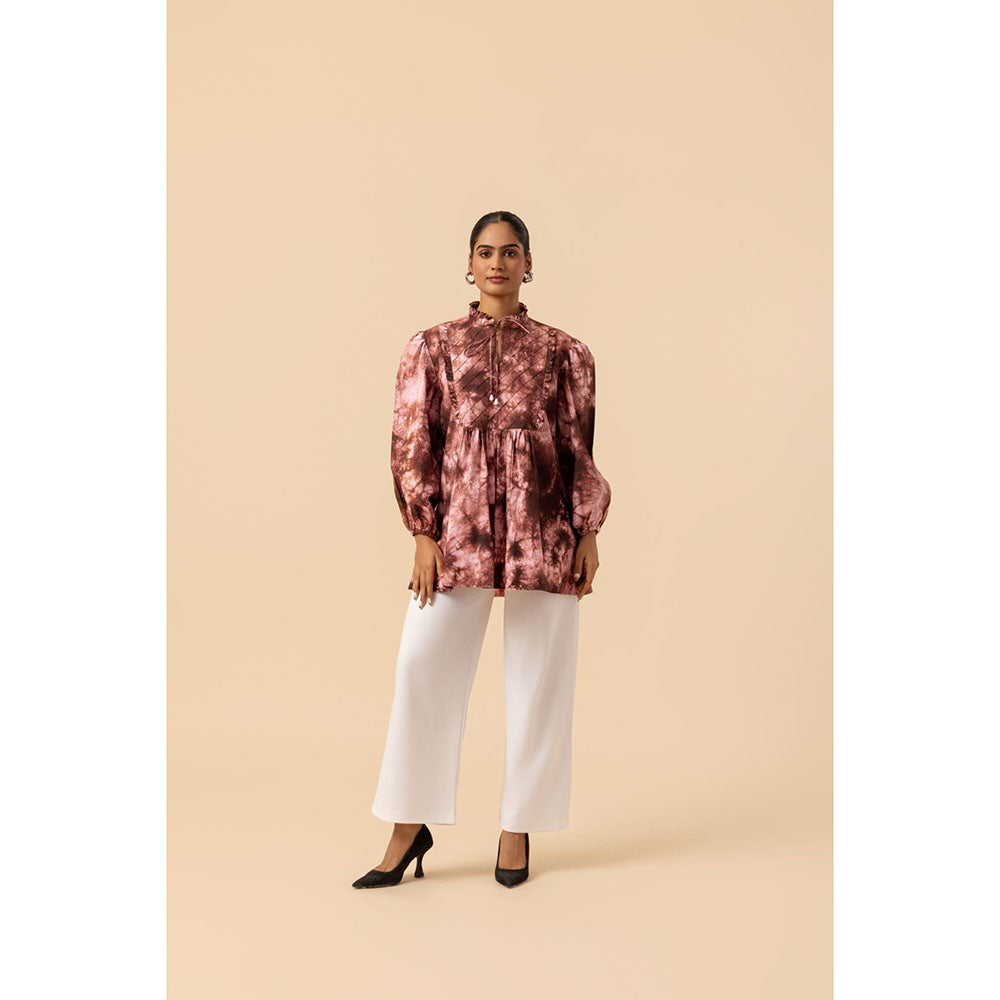 Naseebo Womens Cotton Tie & Dye Brown Top