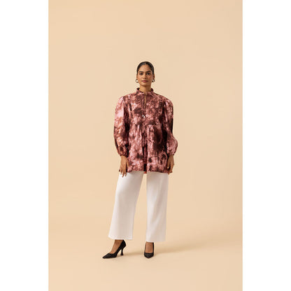 Naseebo Womens Cotton Tie & Dye Brown Top