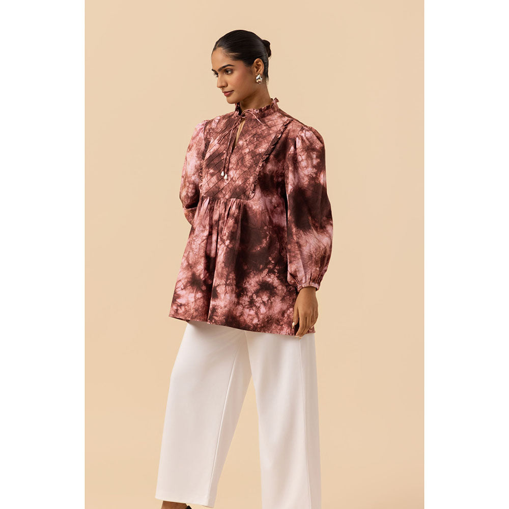 Naseebo Womens Cotton Tie & Dye Brown Top