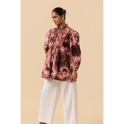 Naseebo Womens Cotton Tie & Dye Brown Top