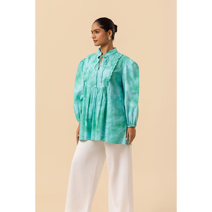 Naseebo Womens Cotton Tie & Dye Turquoise Top