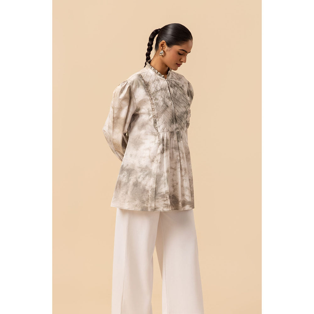 Naseebo Womens Cotton Tie & Dye Grey Top