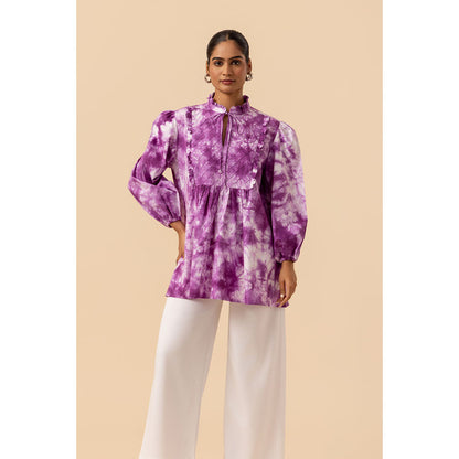 Naseebo Womens Cotton Tie & Dye Purple Top