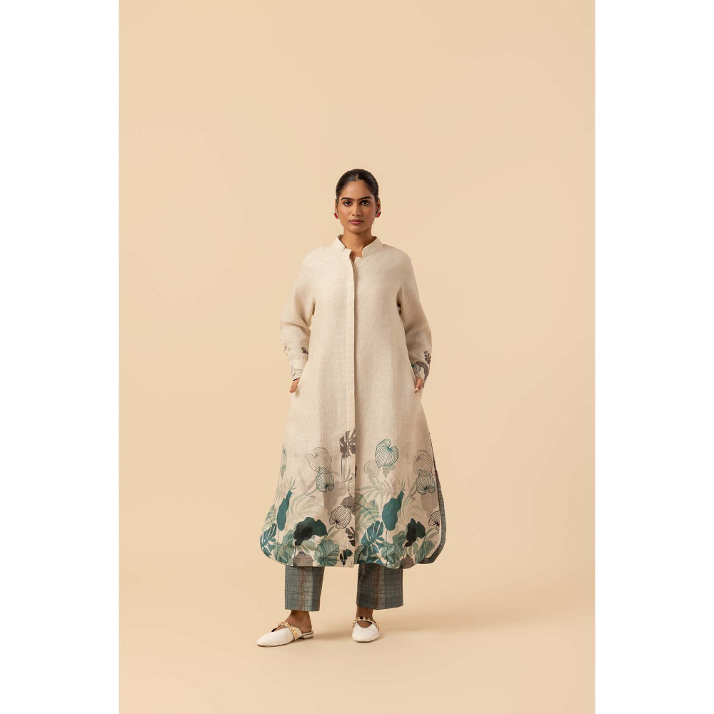 Naseebo Teal Bloom Linen Premium Kurta and Pant