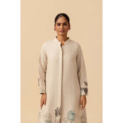 Naseebo Teal Bloom Linen Premium Kurta and Pant