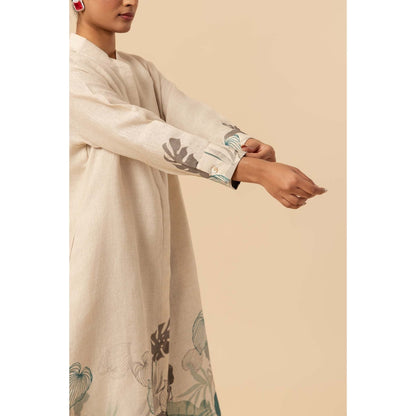 Naseebo Teal Bloom Linen Premium Kurta and Pant
