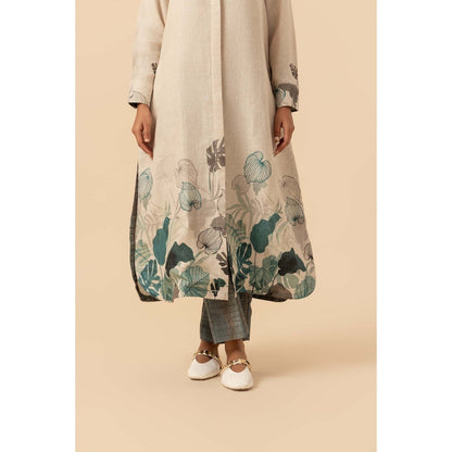 Naseebo Teal Bloom Linen Premium Kurta and Pant