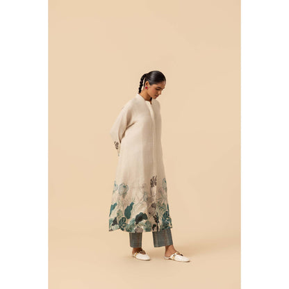 Naseebo Teal Bloom Linen Premium Kurta and Pant