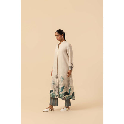 Naseebo Teal Bloom Linen Premium Kurta and Pant