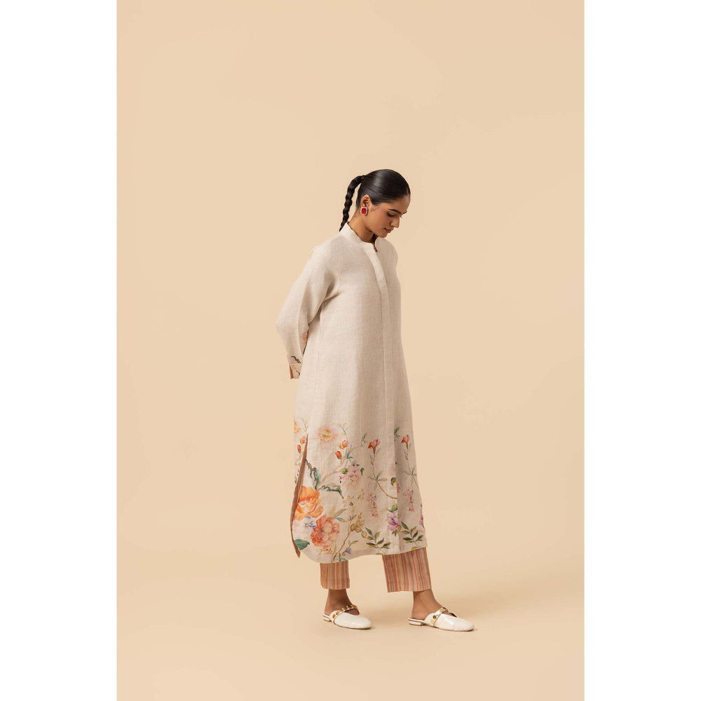 Naseebo Roseate Garden Linen Premium Kurta and Pant