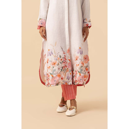 Naseebo Springtime Flora Linen Premium Kurta and Pant