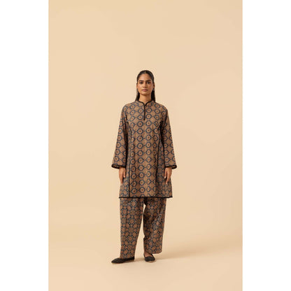 Naseebo Indigo Maze Ajrakh Printed Farshi Coord Set