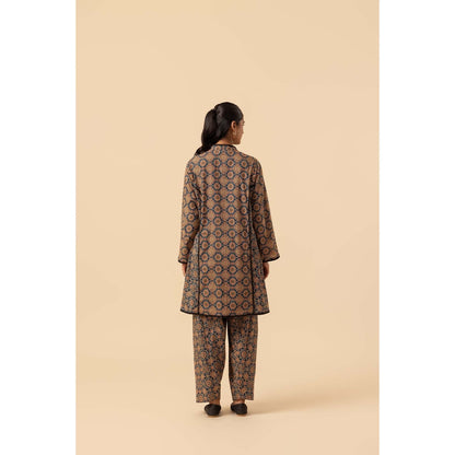 Naseebo Indigo Maze Ajrakh Printed Farshi Coord Set