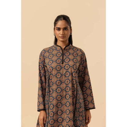 Naseebo Indigo Maze Ajrakh Printed Farshi Coord Set