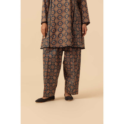Naseebo Indigo Maze Ajrakh Printed Farshi Coord Set