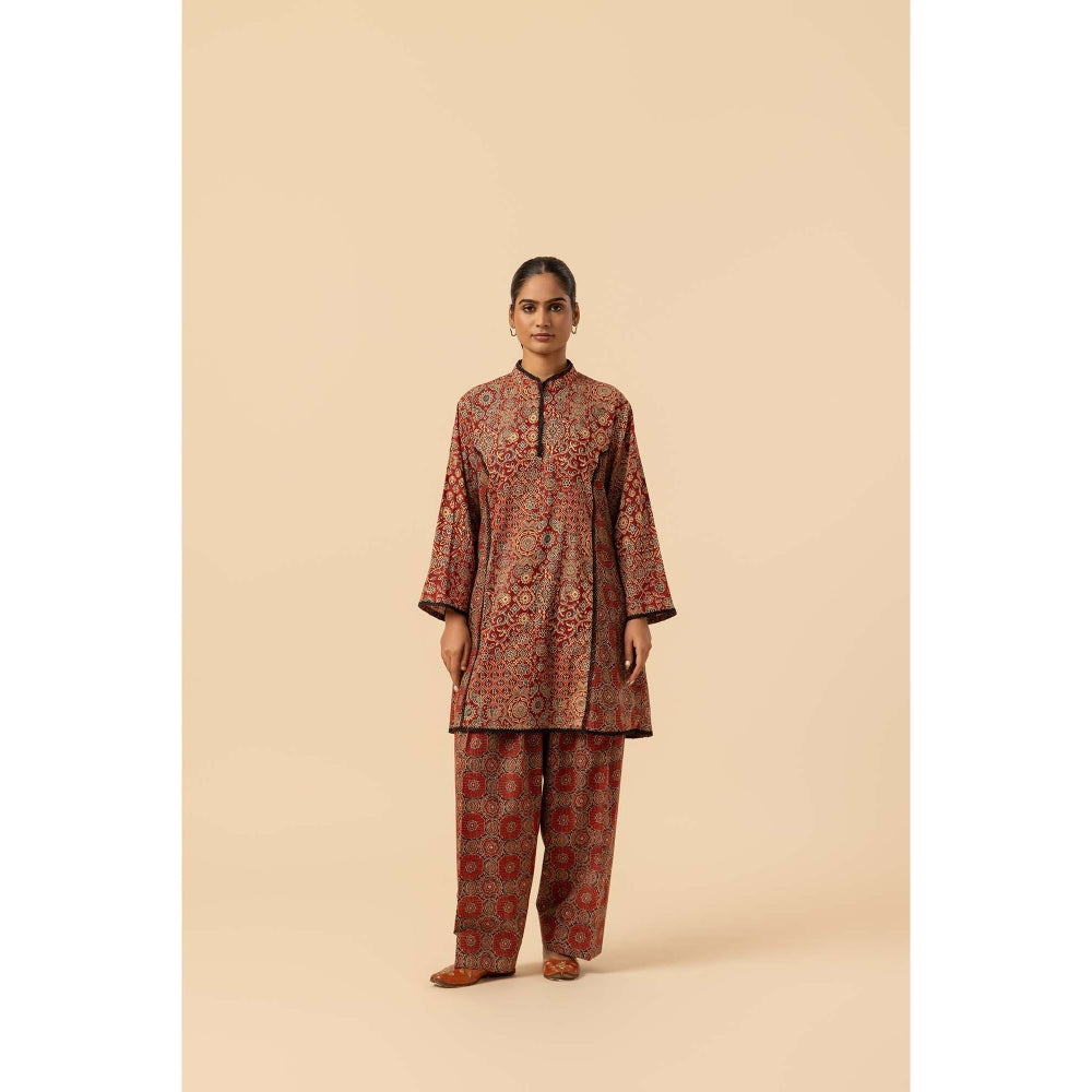 Naseebo Maroon Mandala Ajrakh Printed Farshi Coord Set