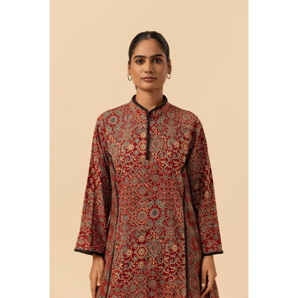 Naseebo Maroon Mandala Ajrakh Printed Farshi Coord Set