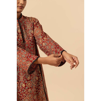 Naseebo Maroon Mandala Ajrakh Printed Farshi Coord Set