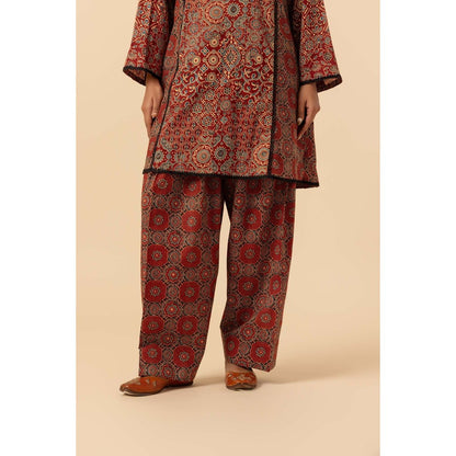 Naseebo Maroon Mandala Ajrakh Printed Farshi Coord Set