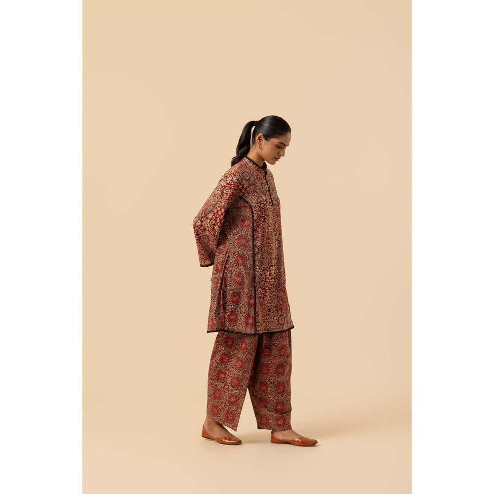 Naseebo Maroon Mandala Ajrakh Printed Farshi Coord Set