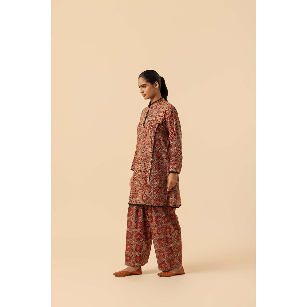 Naseebo Maroon Mandala Ajrakh Printed Farshi Coord Set
