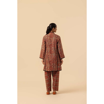 Naseebo Maroon Mandala Ajrakh Printed Farshi Coord Set