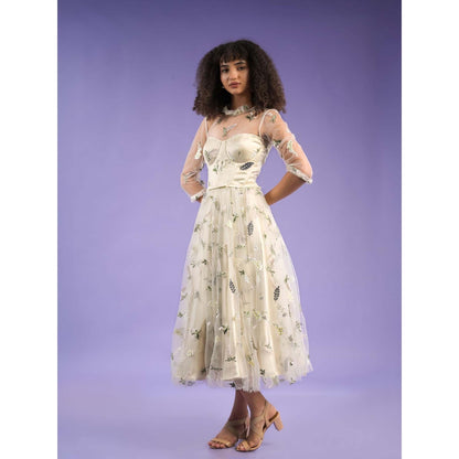 Natalia Livingston Off White Catherine Bloom Embroidery Dress