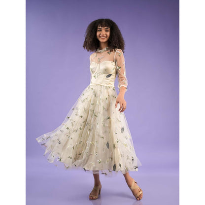 Natalia Livingston Off White Catherine Bloom Embroidery Dress