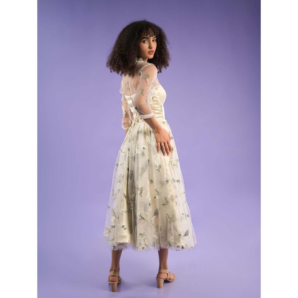 Natalia Livingston Off White Catherine Bloom Embroidery Dress