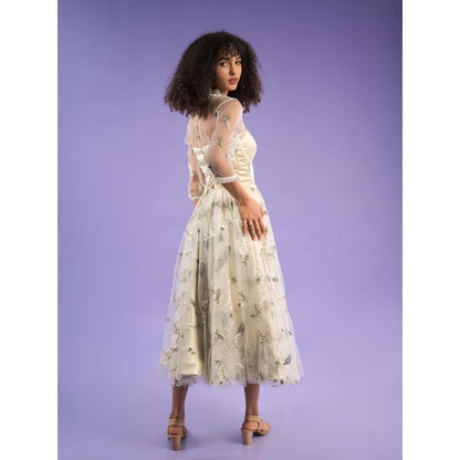 Natalia Livingston Off White Catherine Bloom Embroidery Dress