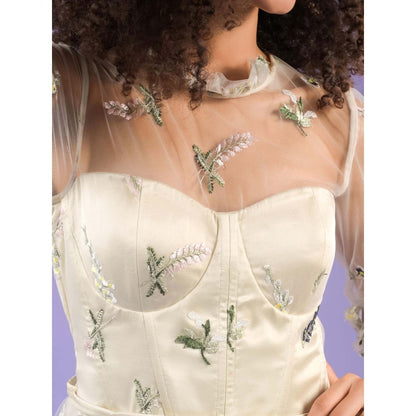 Natalia Livingston Off White Catherine Bloom Embroidery Dress