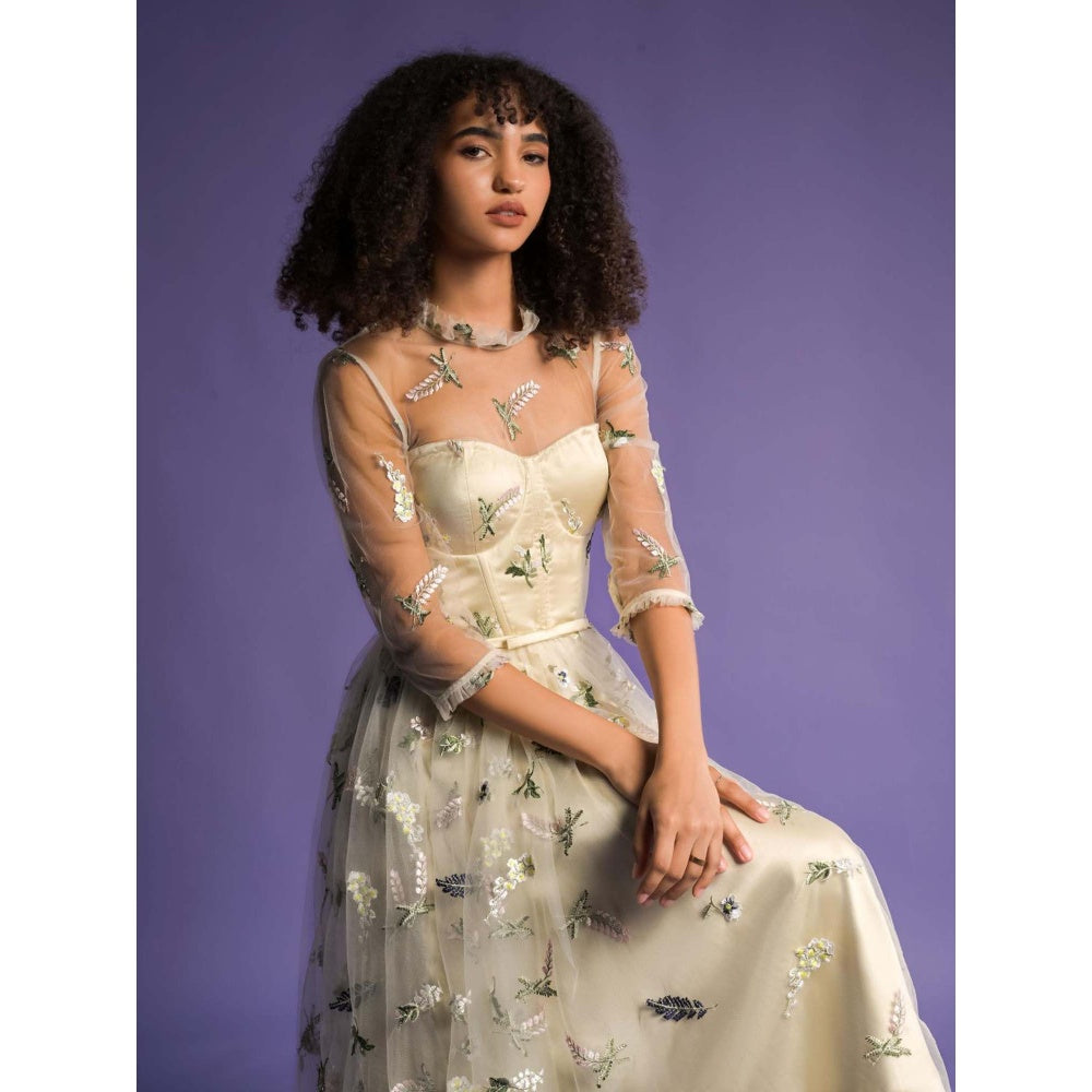 Natalia Livingston Off White Catherine Bloom Embroidery Dress