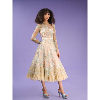 Natalia Livingston Catherine Beige Embroidery Dress